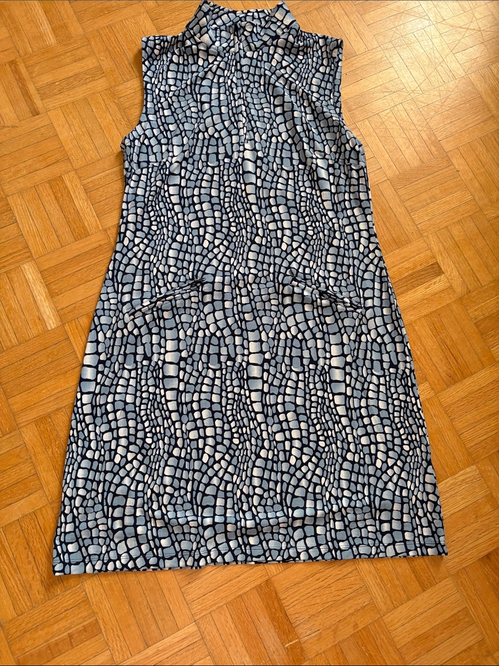 Ibkul Sleeveless Blue Patterned Shift Dress